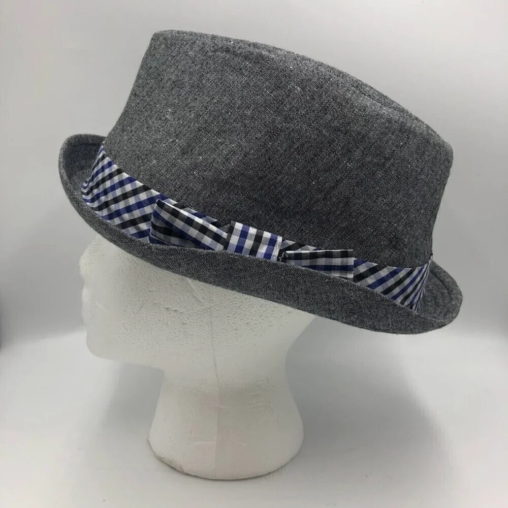 Nick Graham Men's Fedora Gray Hat with Plaid bow tie